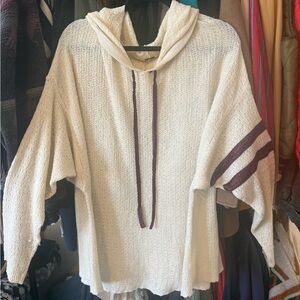 Free People Cream Hooded Sweater with Burgundy Accents